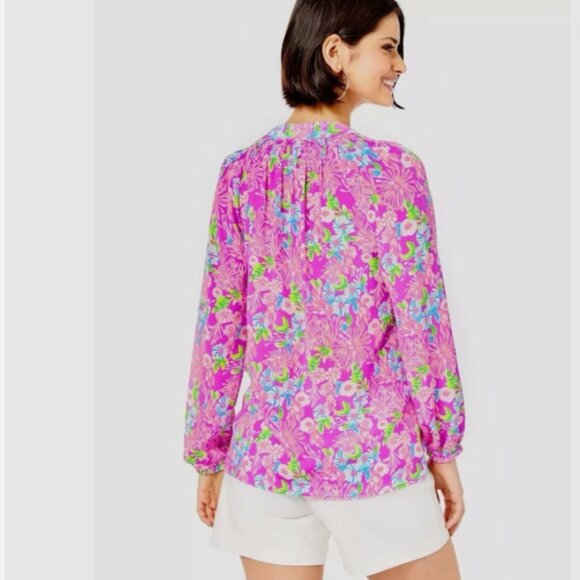 NWT Lilly Pulitzer Elsa Silk Blouse Top Amethyst Moms the World Size XL - Picture 2 of 8